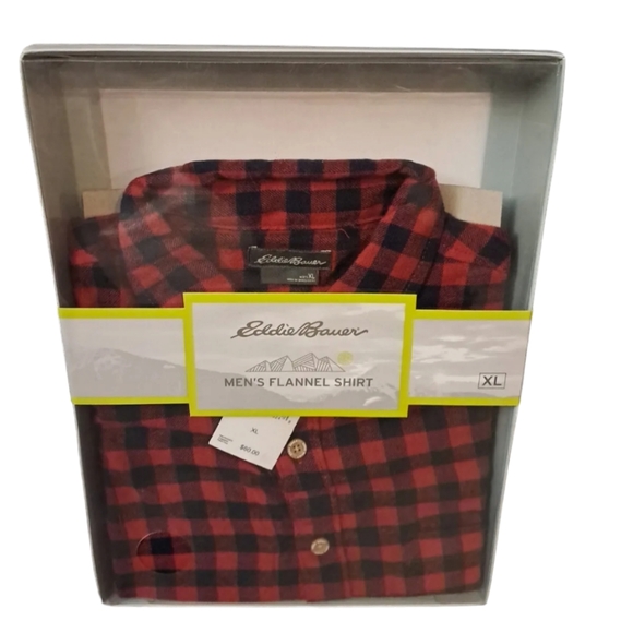 Eddie Bauer Flannel Shirt Mens XL Brick Red‎ Plaid Pocket Long Sleeve Cotton - Picture 1 of 5
